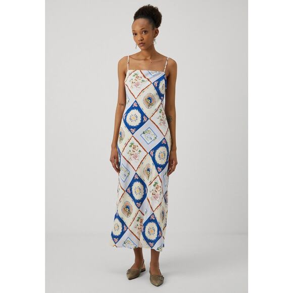 ABERCROMBIE & FITCH Julia Slip Maxi Dress Blue Tile French Country Women's S - Picture 2 of 13